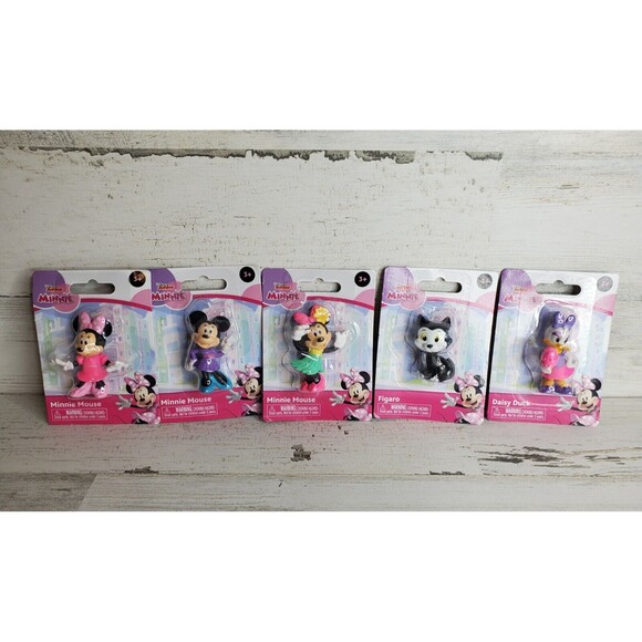 Disney Junior Minnie Mouse Mini Figures Complete Set Of 5 - Cake Toppers - Picture 1 of 2